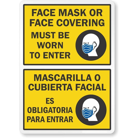 Face Mask Must Be Worn to Enter Bilingual Aluminum Sign — product artwork