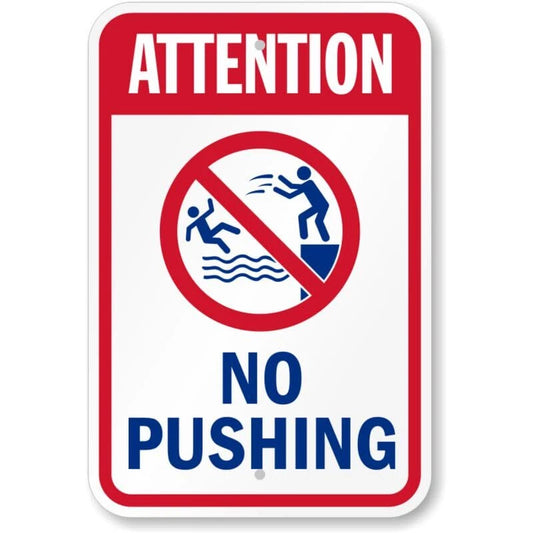 Attention No Pushing Pool Safety Aluminum Sign — product artwork