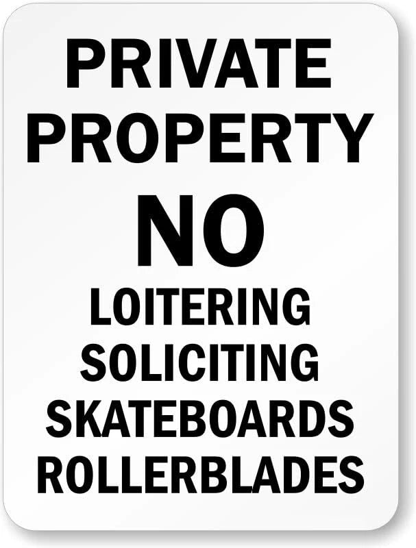 No Loitering Soliciting or Skating Aluminum Sign — product artwork