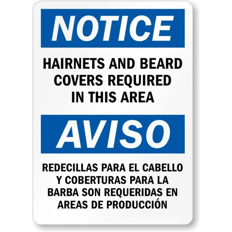 Bilingual Hairnets Beard Covers Aluminum Sign — product artwork