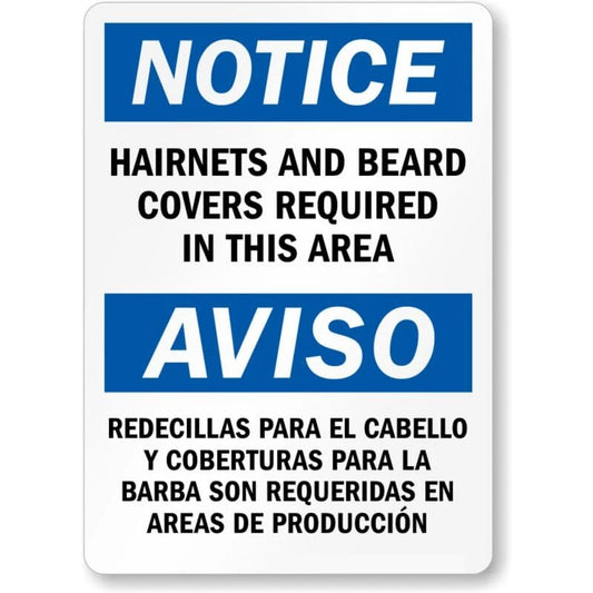 Bilingual Hairnets Beard Covers Aluminum Sign — product artwork