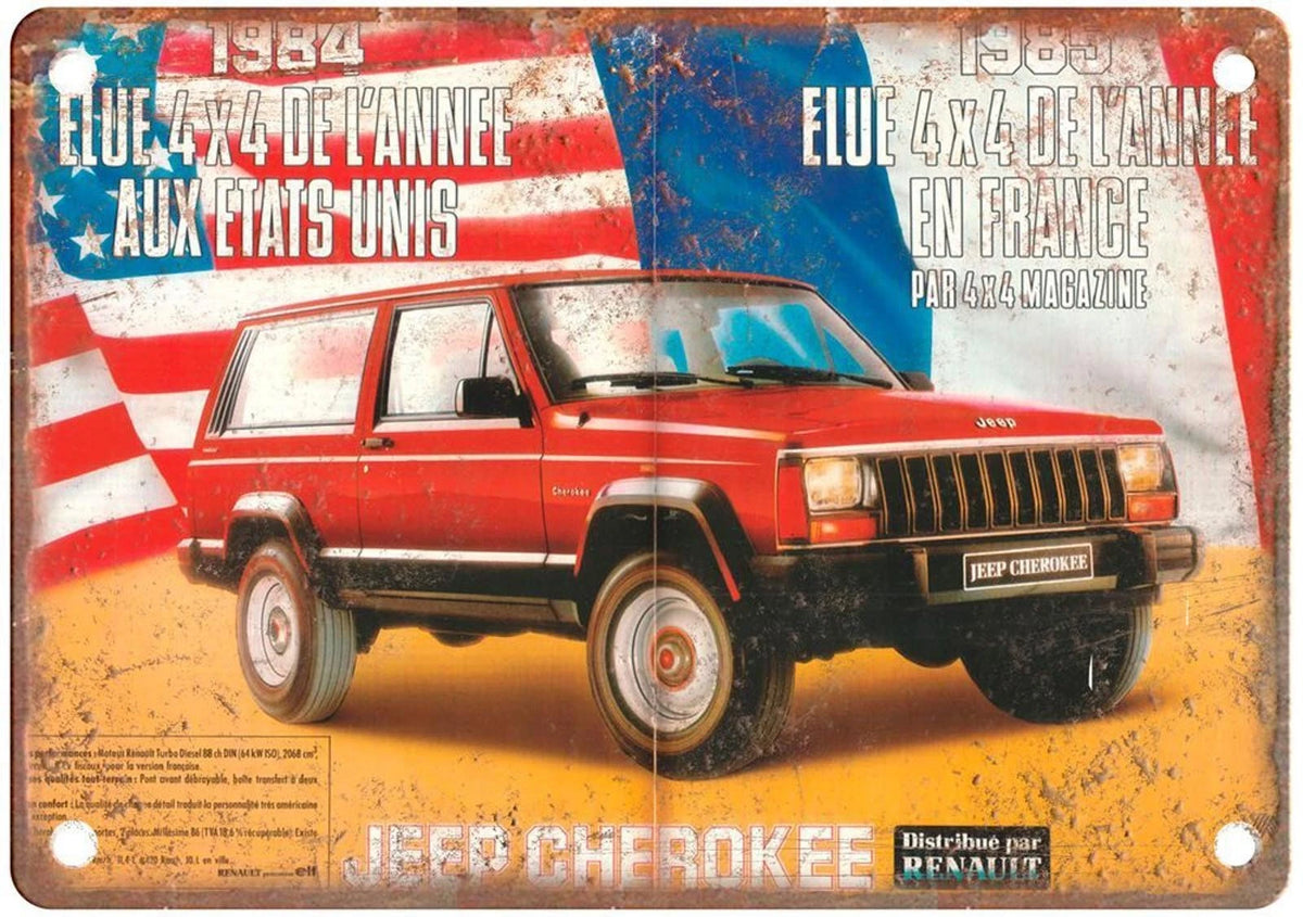 Jeep Cherokee Vintage Auto Ad 1986 Aluminum Sign — product artwork