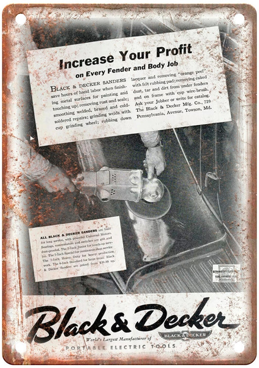 Vintage 1937 Black Decker Portable Electric Tool Aluminum Sign — product artwork