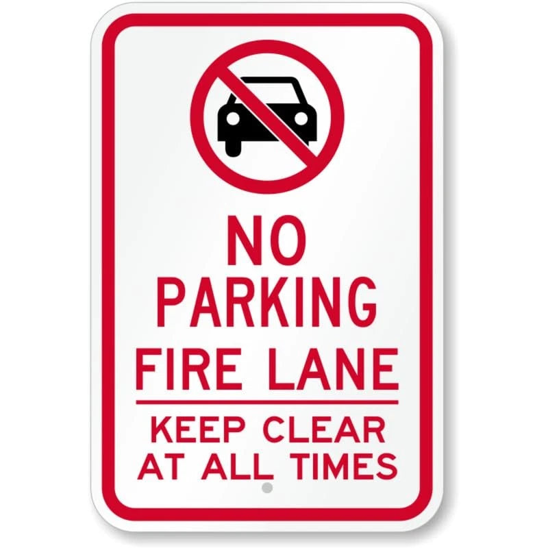 No Parking Fire Lane Keep Clear Aluminum Sign — product artwork