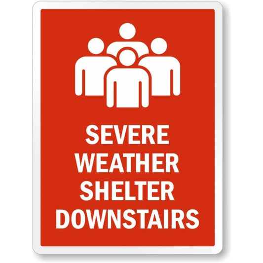 Severe Weather Shelter Downstairs Aluminum Sign — product artwork