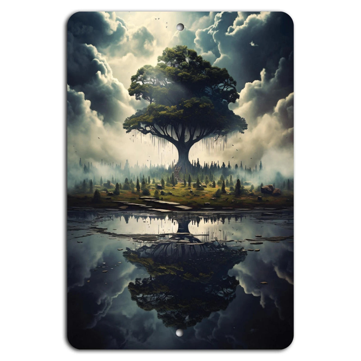 Decorative Majestic Tree Tranquil Waters Aluminum Sign — product artwork