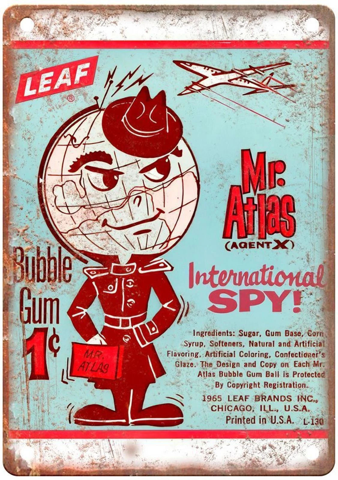 Mr. Atlas International Spy Bubble Gum Vintage Aluminum Sign — product artwork