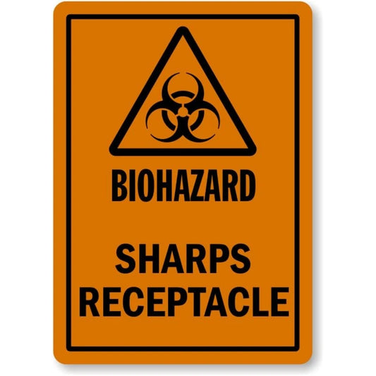 Sharps Receptacle Biohazard Lb Aluminum Sign — product artwork