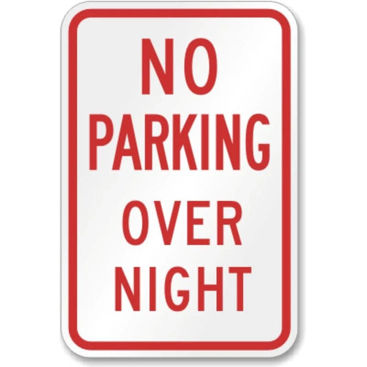 No Parking Over Night Aluminum Sign — product artwork