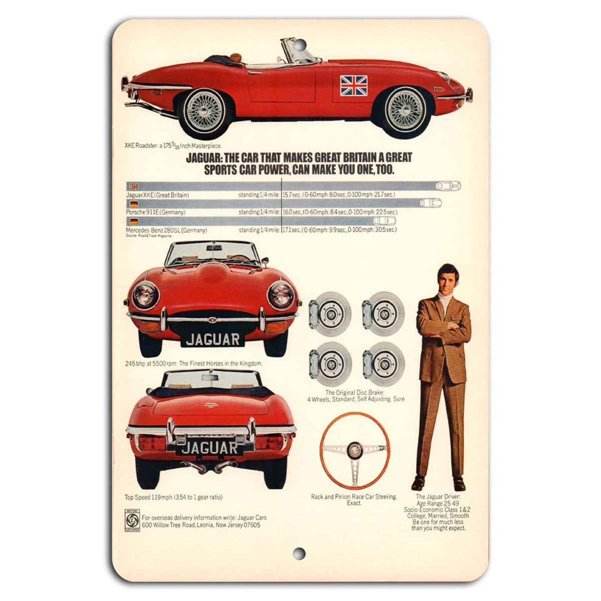 Jaguar XKE Finest Horses in the Kingdom Vintage Aluminum Sign — product artwork