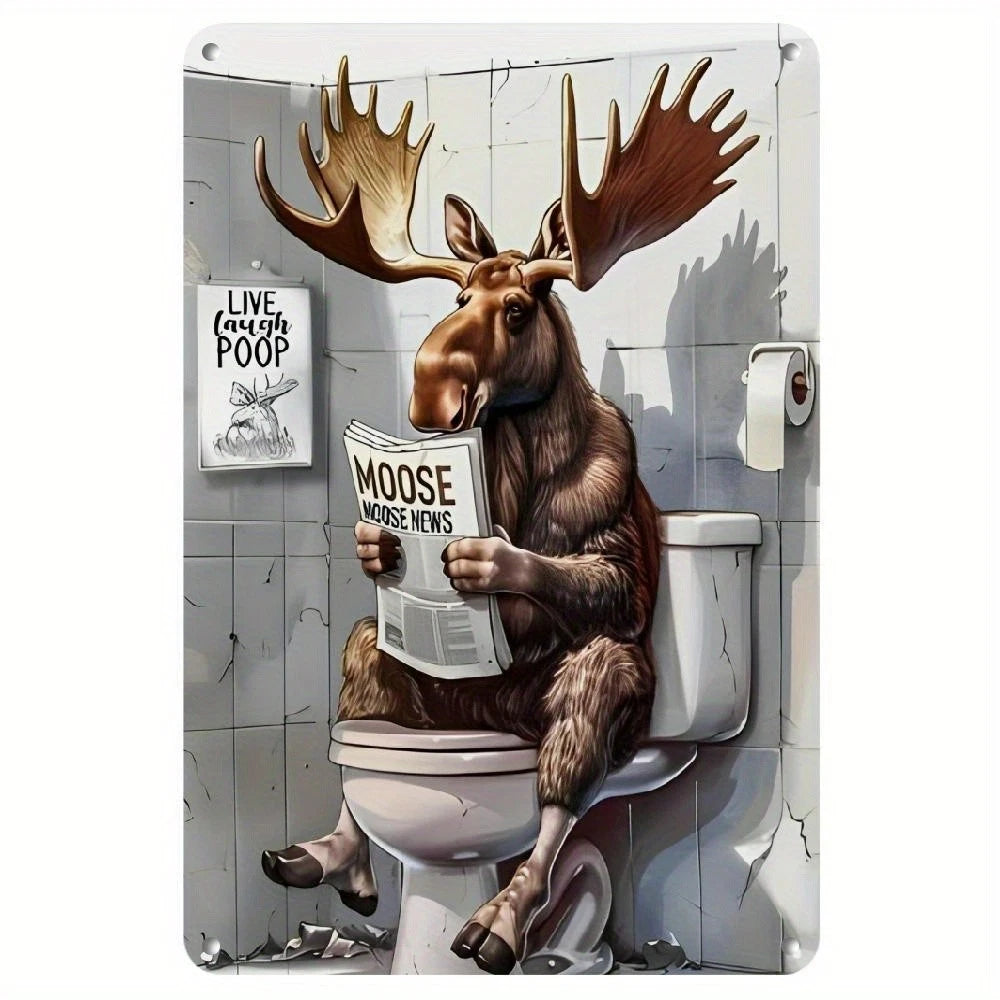 Vintage Moose Reading Newspaper Funny Aluminum Sign — product artwork