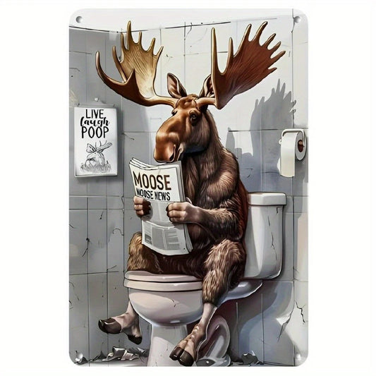 Vintage Moose Reading Newspaper Funny Aluminum Sign — product artwork