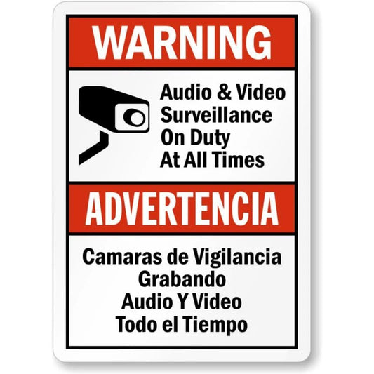 Audio Video Surveillance Bilingual Aluminum Sign — product artwork