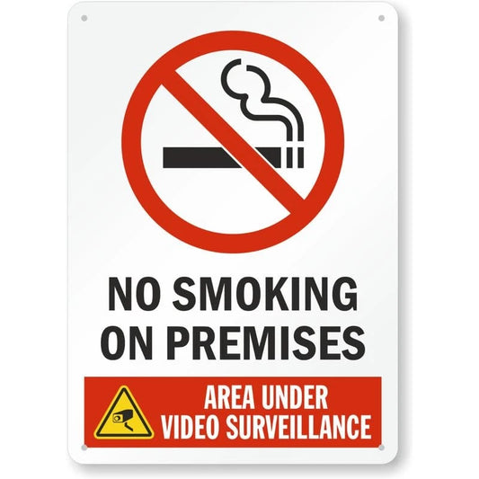 No Smoking on Premises Video Surveillance Aluminum Sign — product artwork