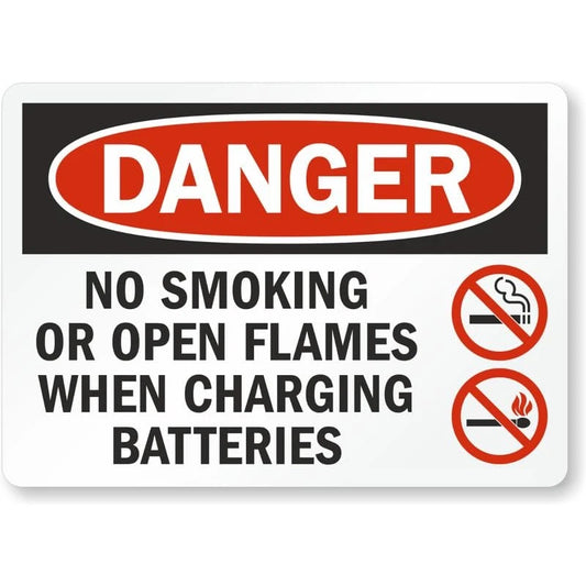 No Smoking When Charging Batteries Danger Aluminum Sign — product artwork