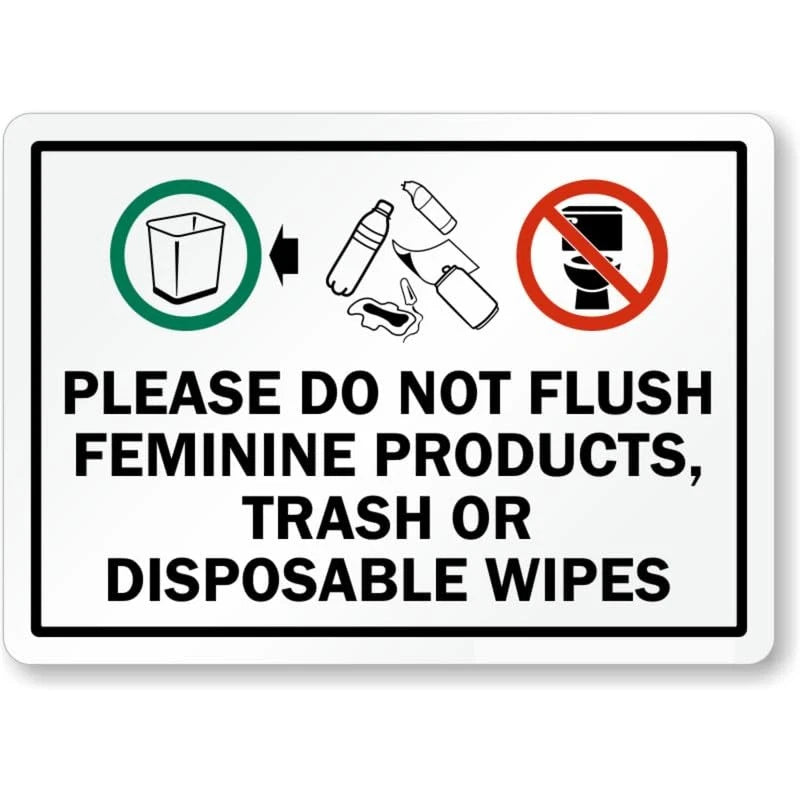 Feminine Products Trash Wipes Aluminum Sign — product artwork