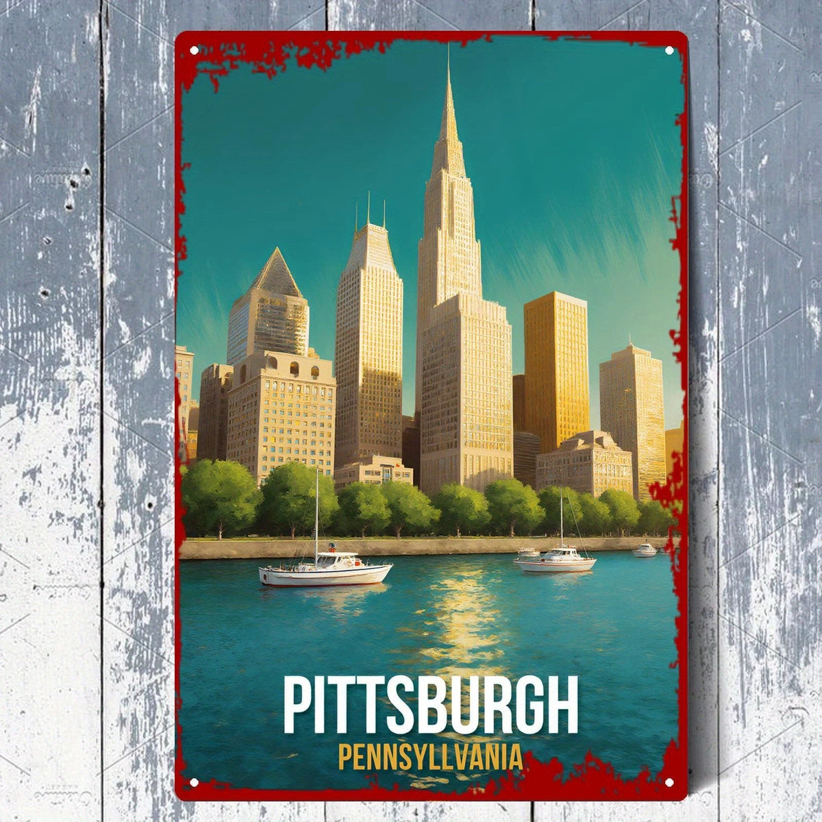 Vintage Iron 2D Multi Theme Pittsburgh Aluminum Sign — product artwork