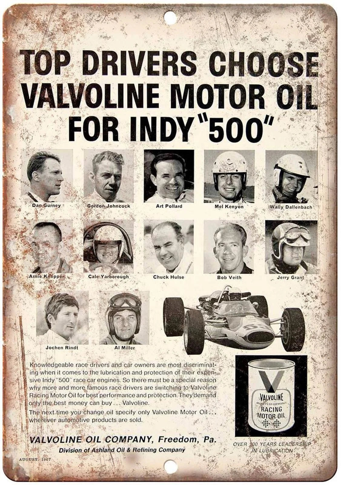 Valvoline Racing Vintage Motor Oil Funny Aluminum Sign — product artwork