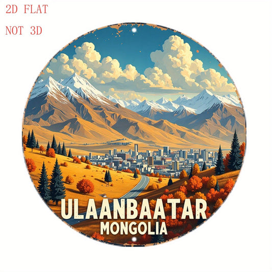 Mongolia Wall Art Ulaanbaatar Cityscape Round Aluminum Sign — product artwork