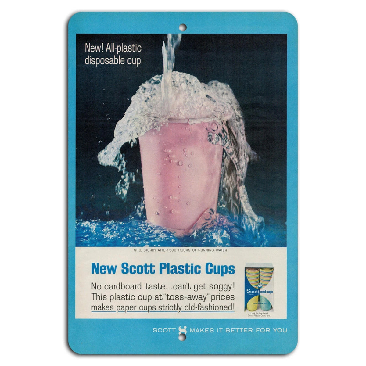 Vintage Scott Plastic Cups Handmade Retro Aluminum Sign — product artwork