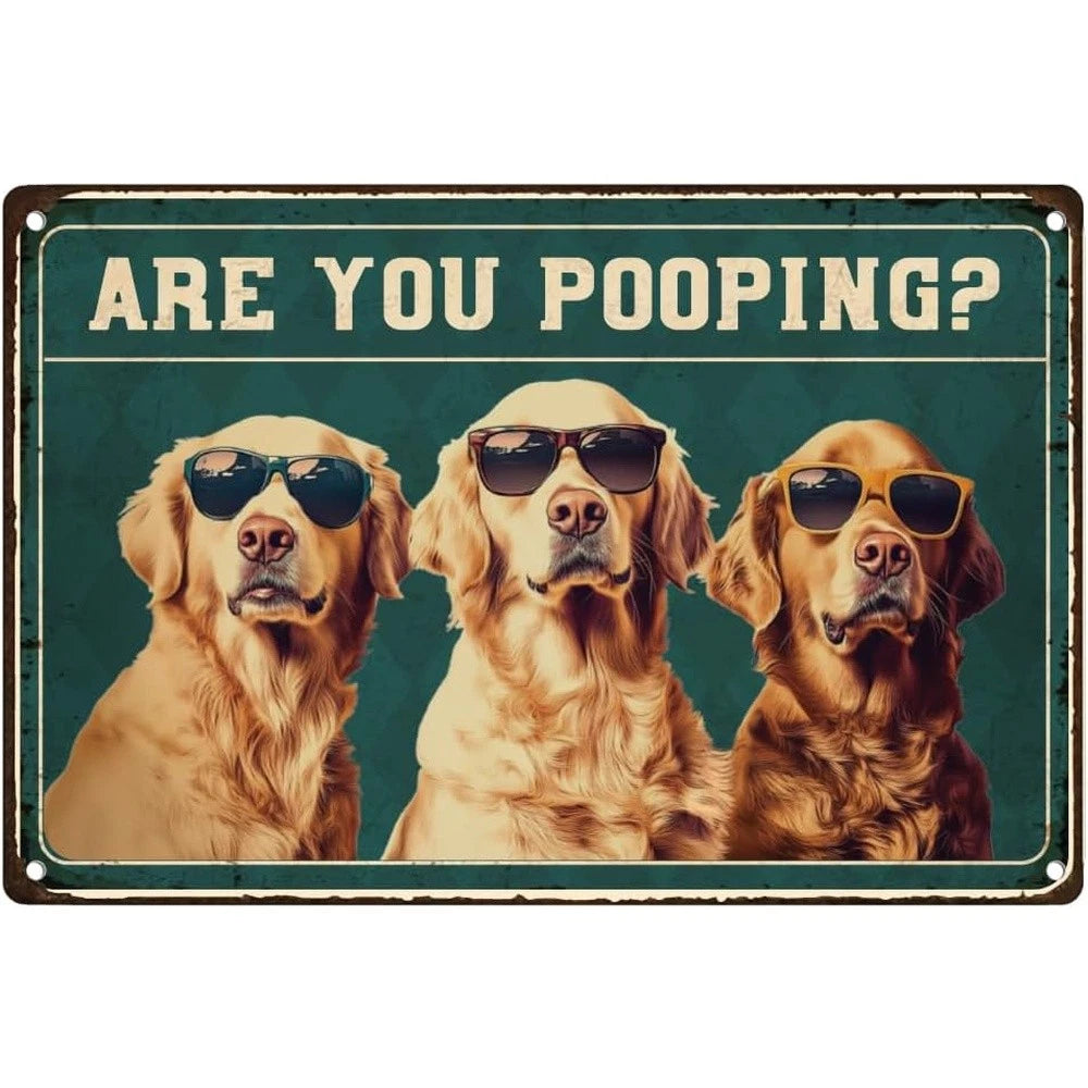 Are You Pooping Golden Retriever Bathroom Aluminum Sign — product artwork