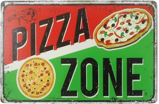 Pizza Zone Funny Home Kitchen Aluminum Sign — product artwork
