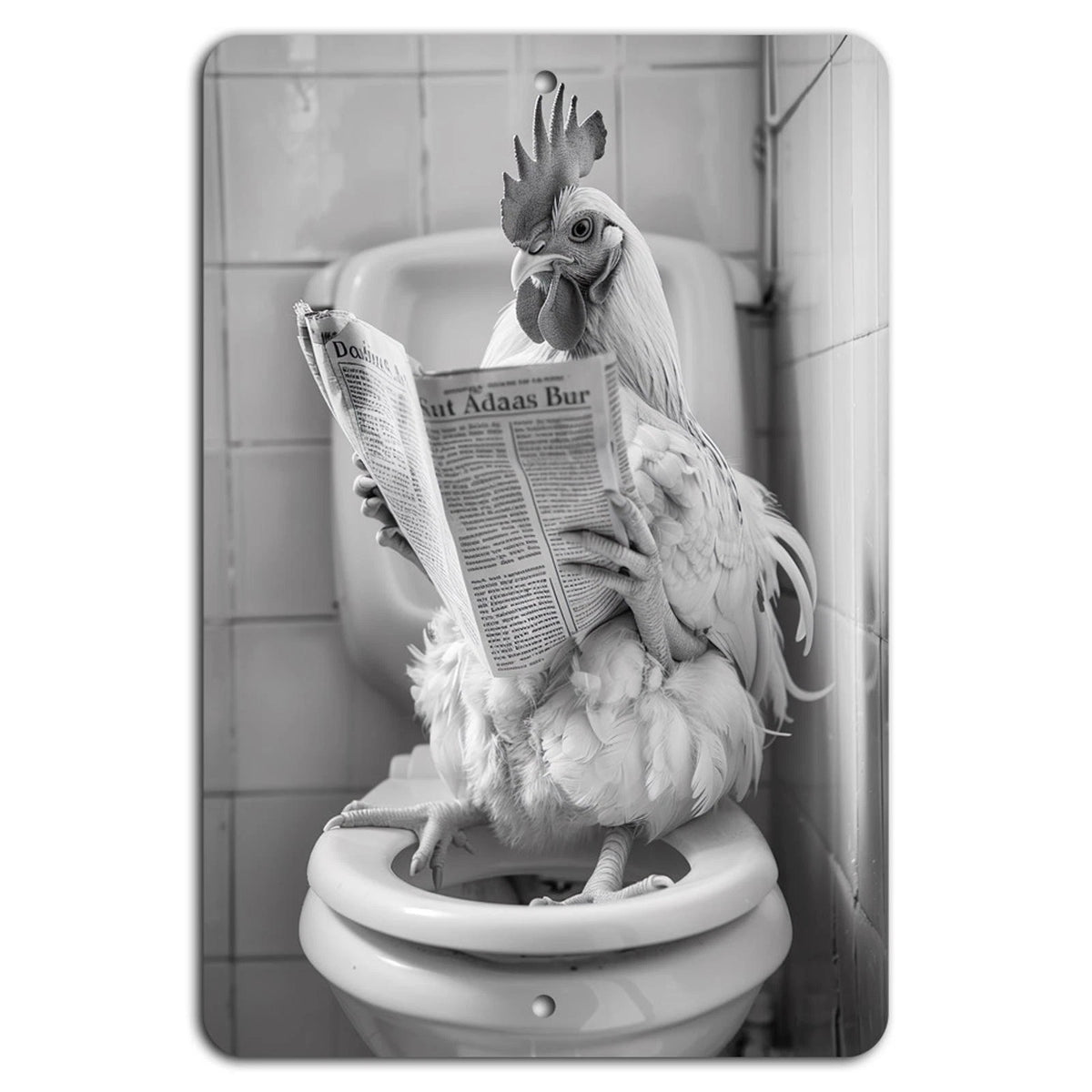 Funny Chicken Rustic Bathroom Aluminum Sign — product artwork