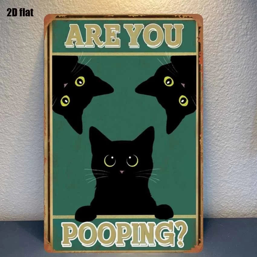 Pooping Cat Home Decorators Funny Wall Art Aluminum Sign — product artwork