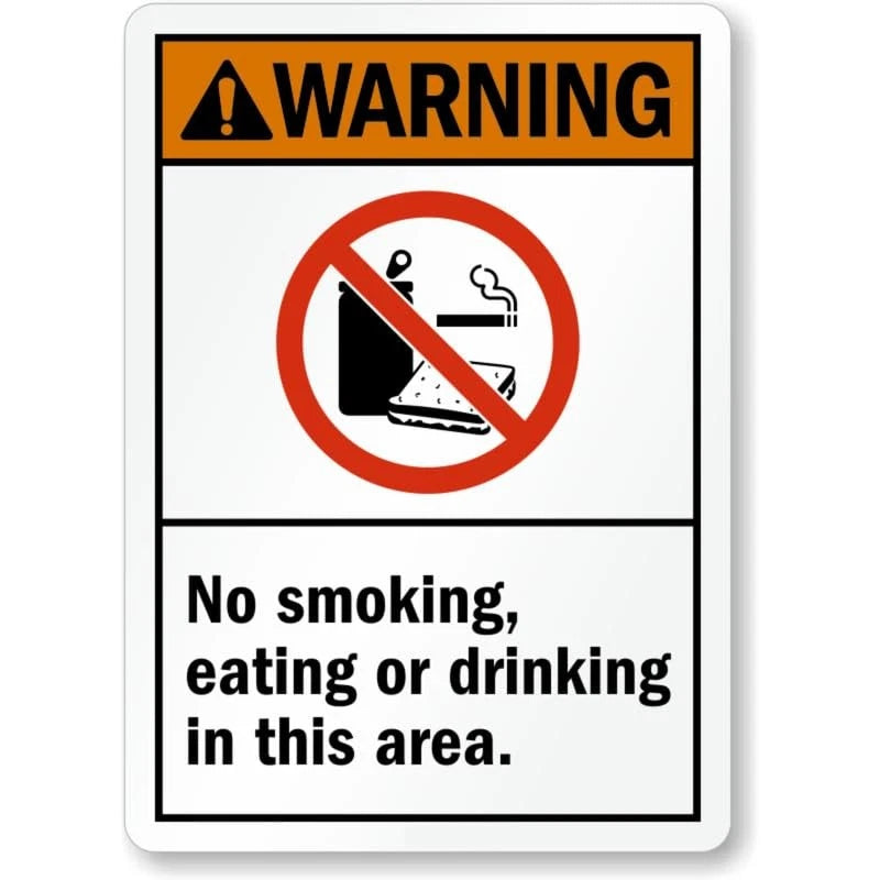Warning No Smoking Eating or Drinking in This Area Sign — product artwork