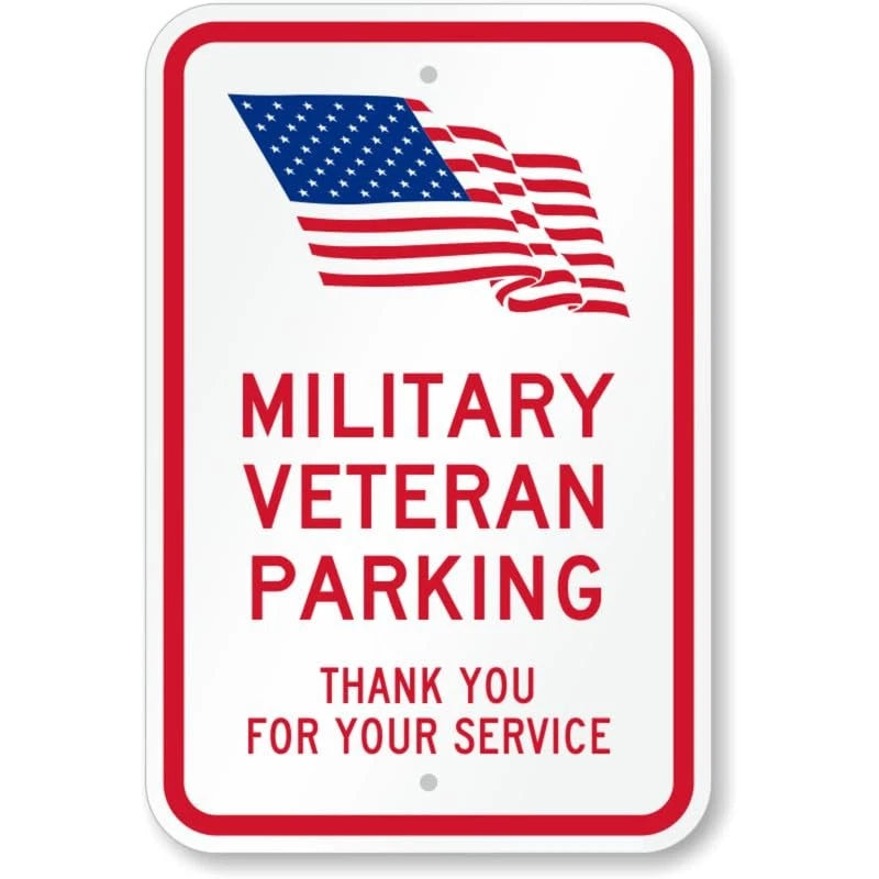 Military Veteran Parking with Usa Flag Aluminum Sign — product artwork