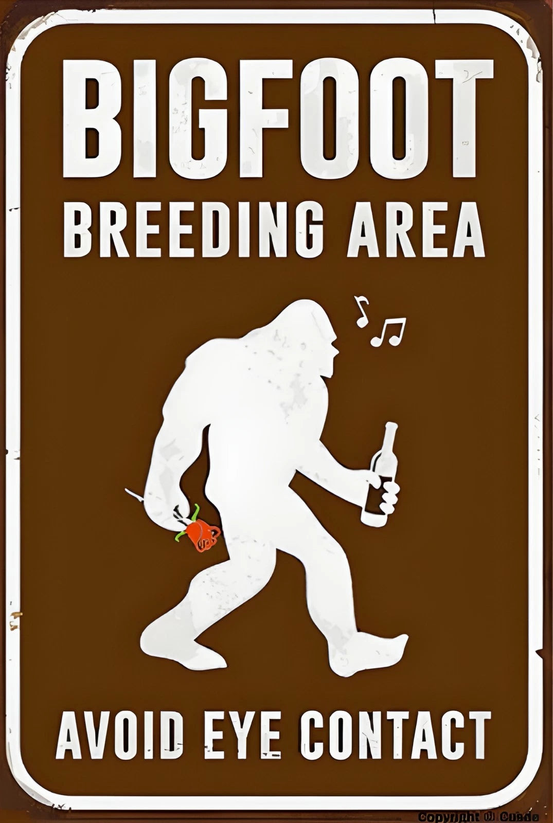 Bigfoot Breeding Area Funny Aluminum Sign — product artwork