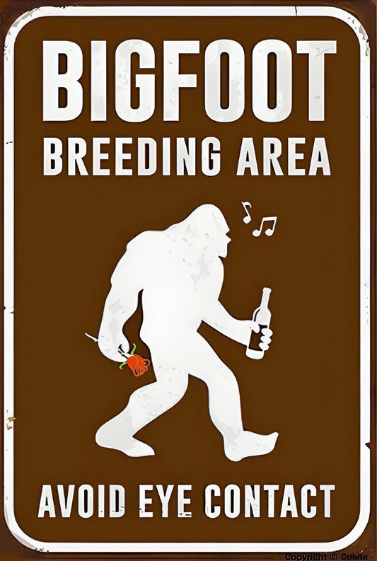 Bigfoot Breeding Area Funny Aluminum Sign — product artwork