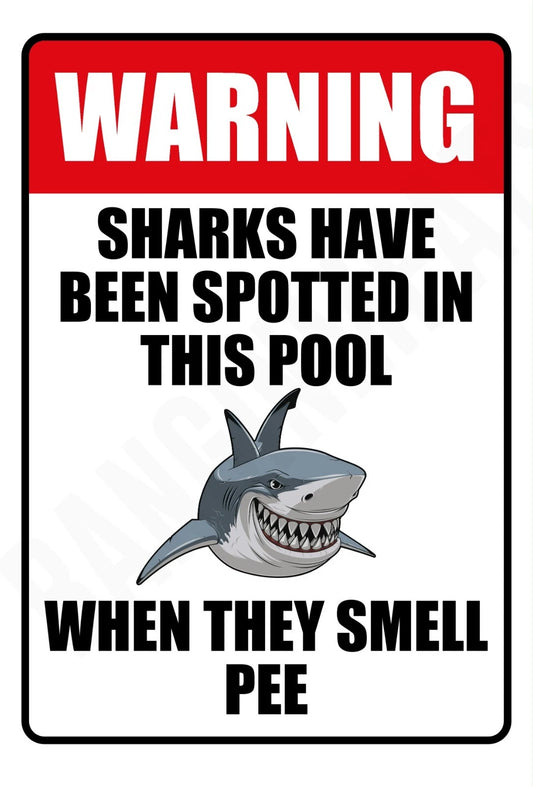 Funny Sharks Spotted Pool Aluminum Sign — product artwork