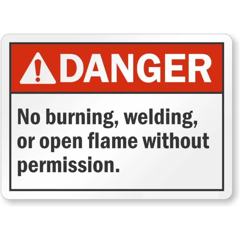 No Burning Welding or Open Flame Ansi Danger Aluminum Sign — product artwork