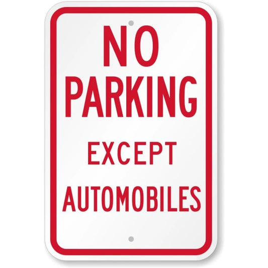 No Parking Except Automobiles Aluminum Sign — product artwork