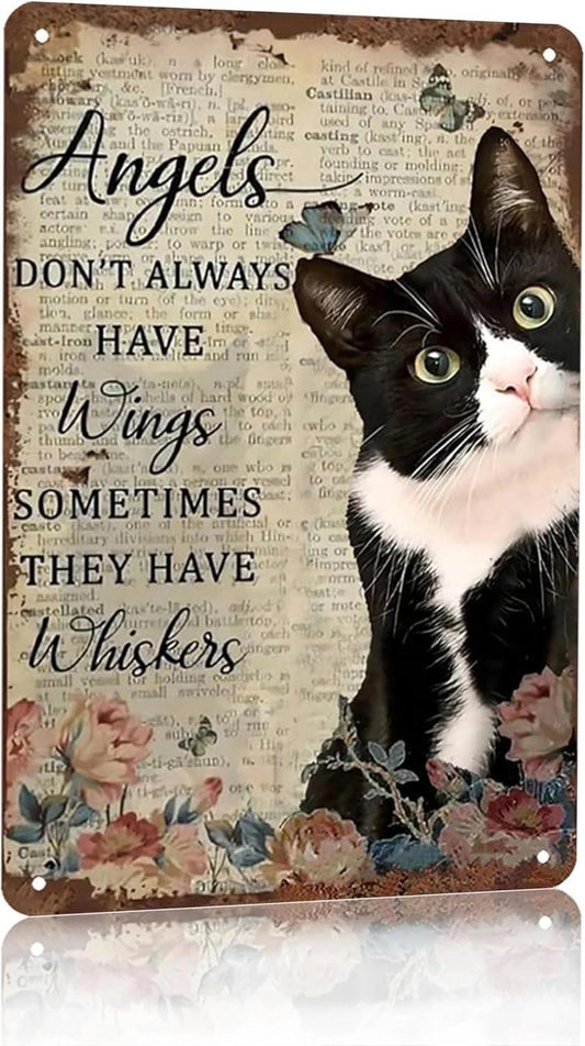 Cat Wall Art Angels Don't Always Have Wings Funny Aluminum Sign — product artwork