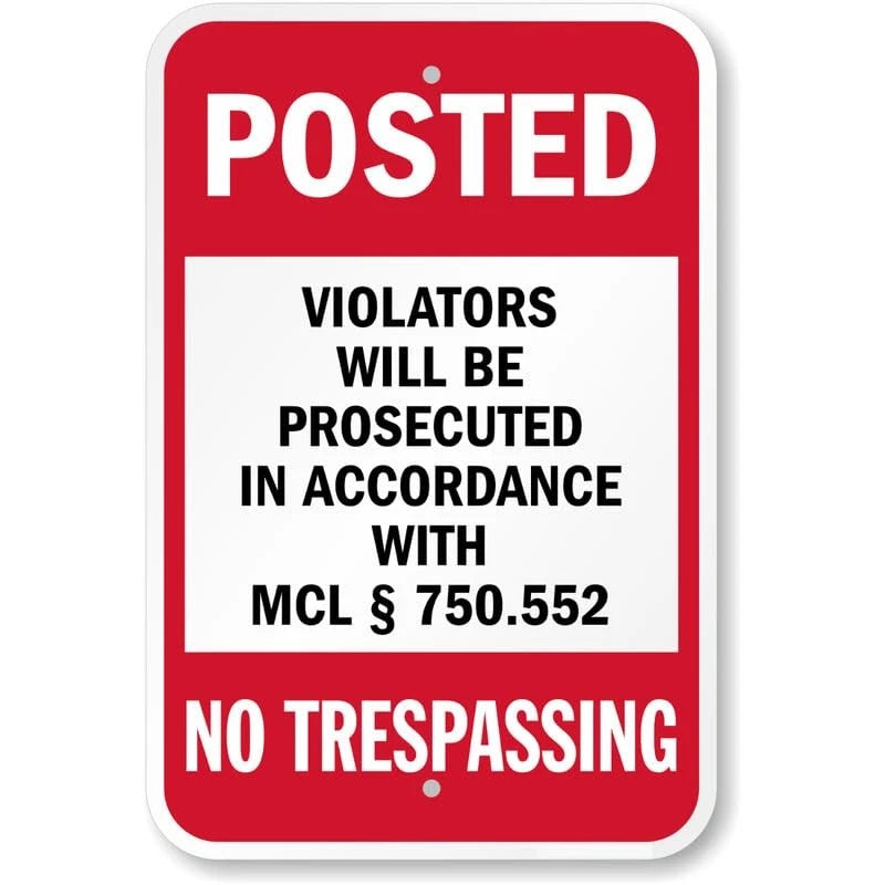 Michigan Violators Prosecuted No Trespassing Posted Aluminum Sign — product artwork
