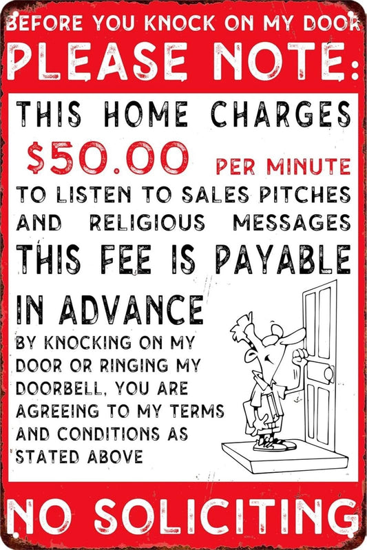 No Soliciting Funny Door Wall Aluminum Sign — product artwork