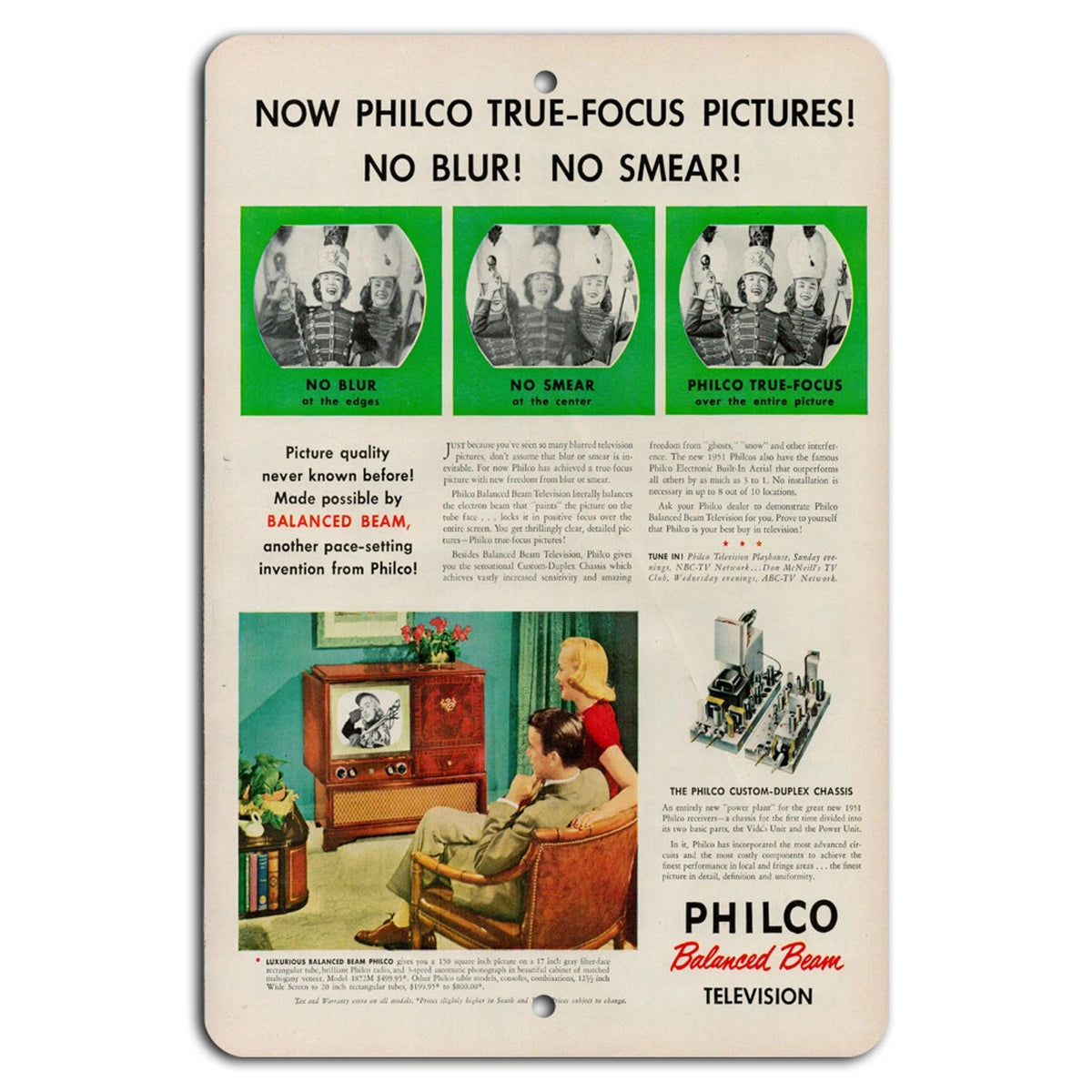 Philco True-Focus Pictures No Blur No Smear Vintage Aluminum Sign — product artwork
