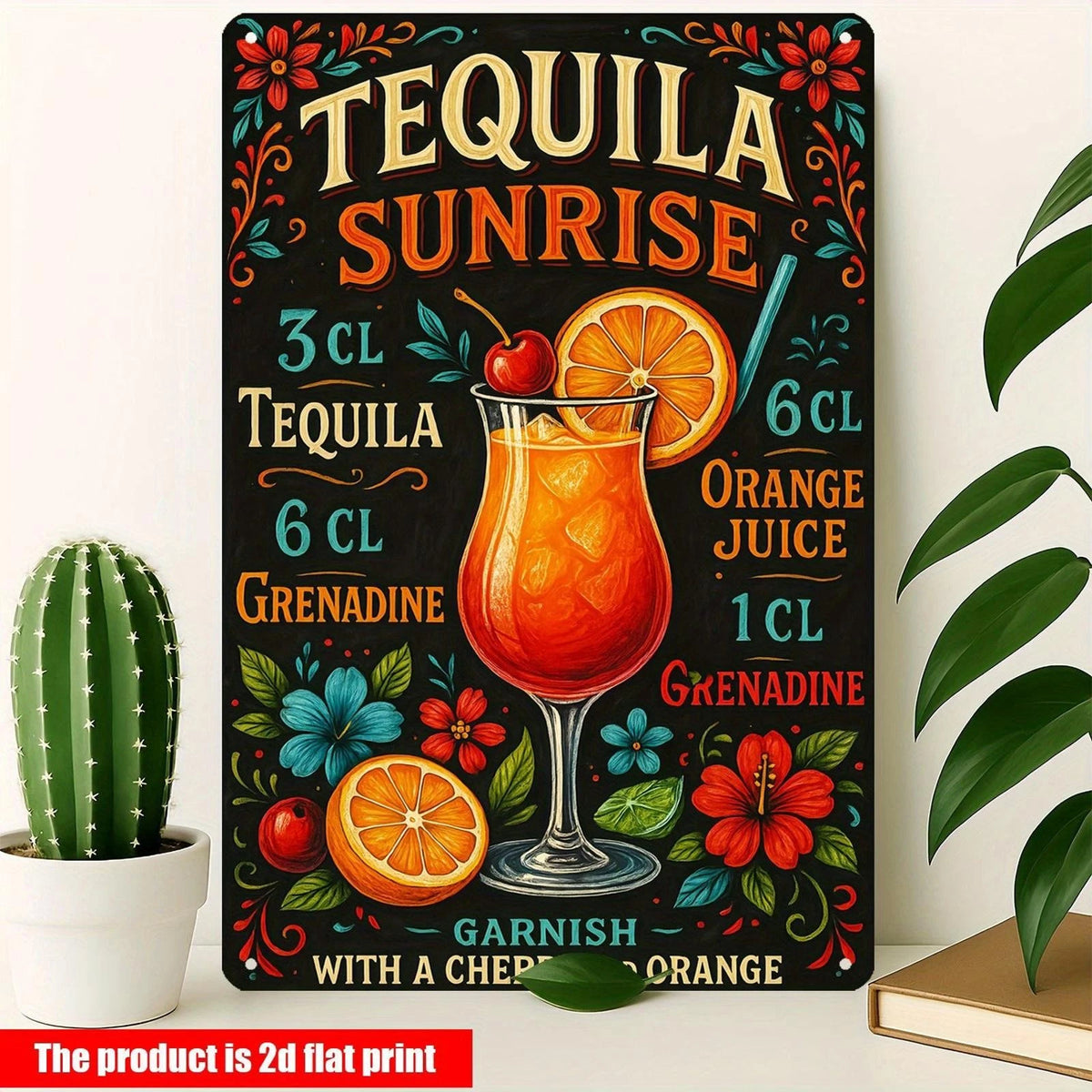 Tequila Sunrise Cocktail Recipe Aluminum Sign — product artwork