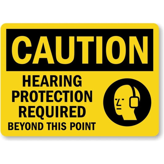 Hearing Protection Required Caution Aluminum Sign — product artwork