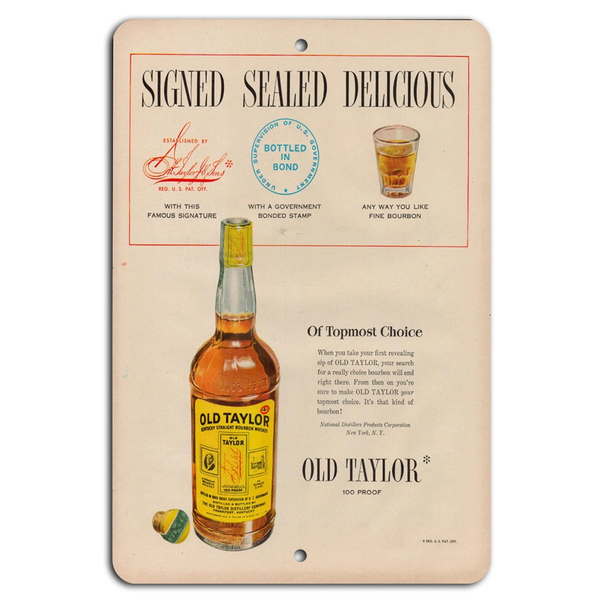Old Taylor Bourbon Vintage Retro Home Bar Aluminum Sign — product artwork