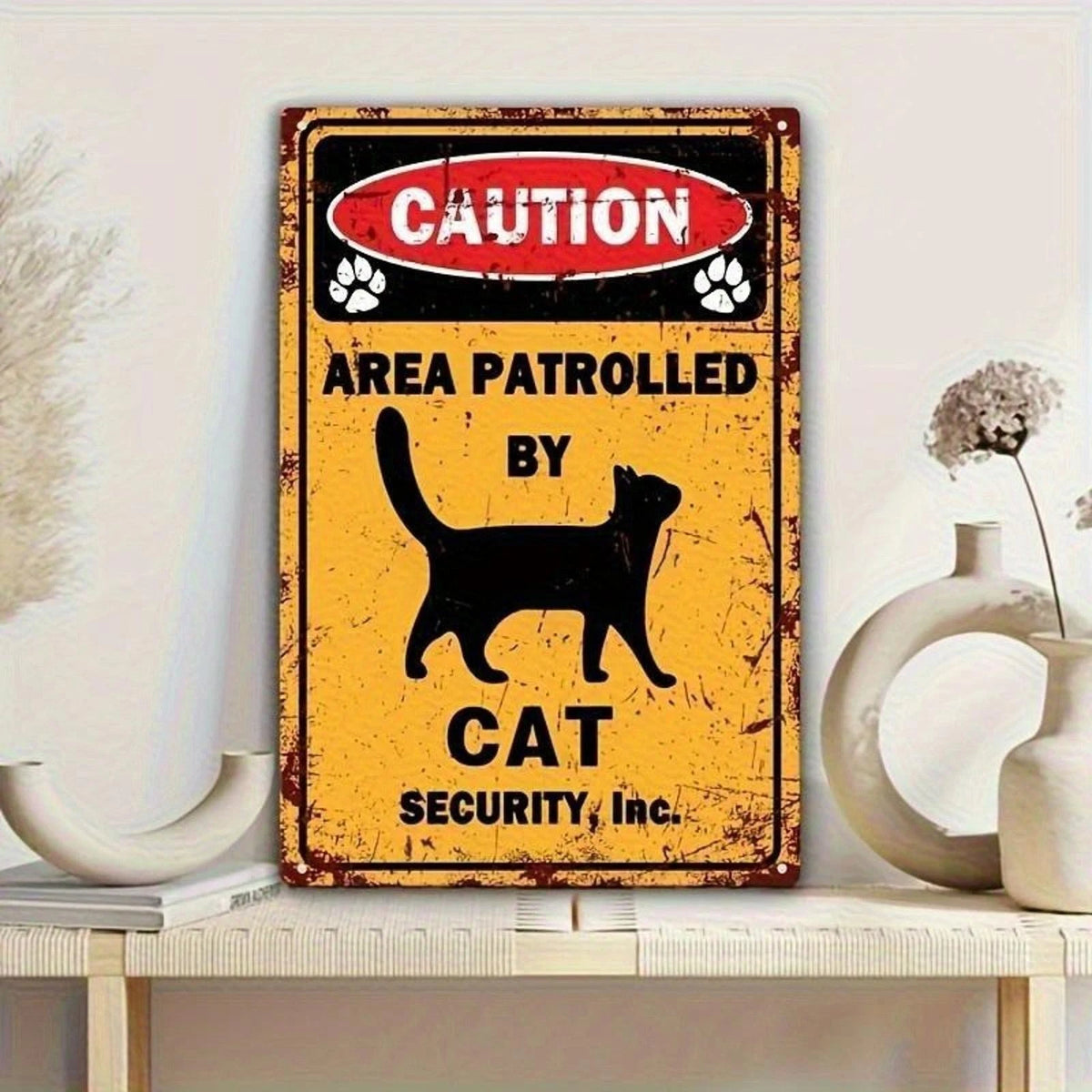 Vintage Tin Cat Security Inc Funny Aluminum Sign — product artwork