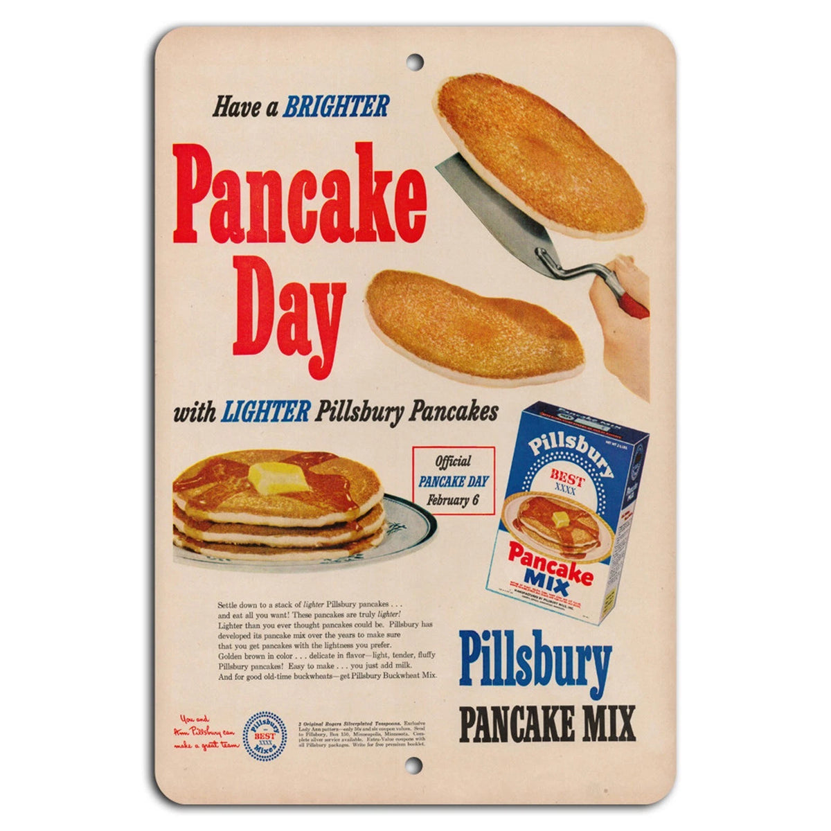 Pillsbury Pancake Day February 6 Vintage Advertising Aluminum Sign — product artwork
