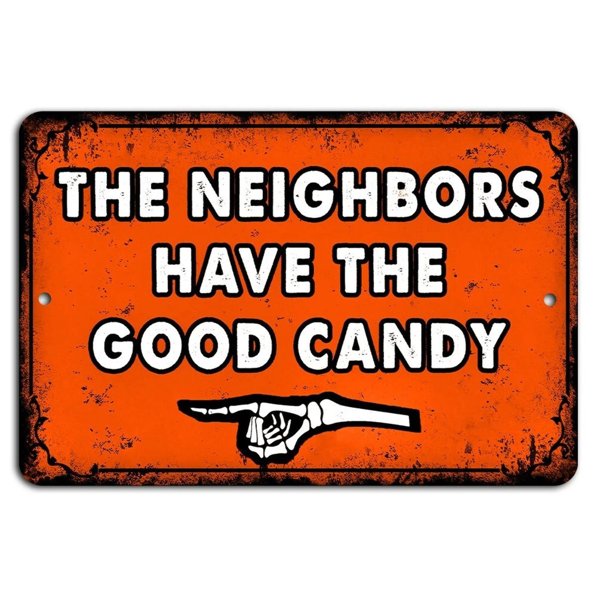 Halloween Trick-or-treat Orange Left Pointing Aluminum Sign — product artwork