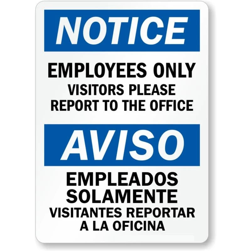 Bilingual Visitors Report Office Aluminum Sign — product artwork