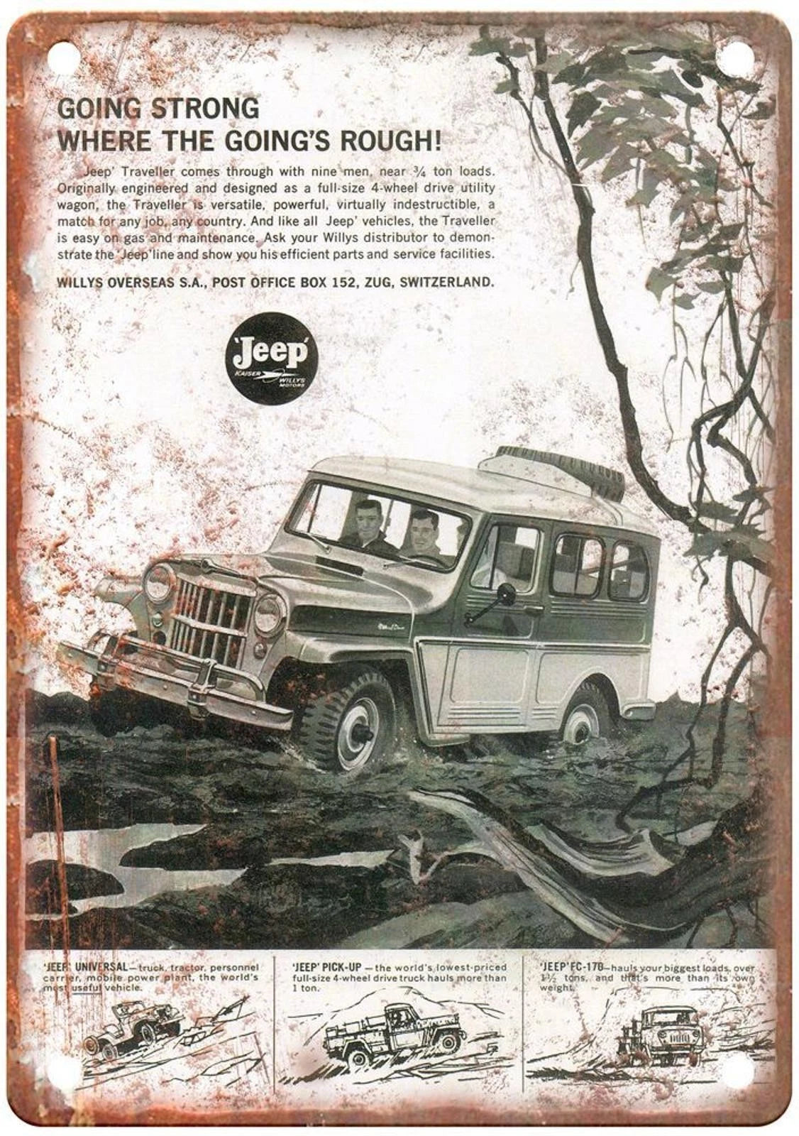 Willys Jeep Vintage 1946 Auto Ad Reproduction Aluminum Sign — product artwork