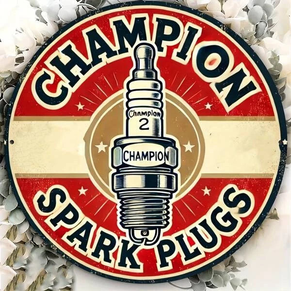 Champion Spark Plugs Funny Round Aluminum Sign — product artwork