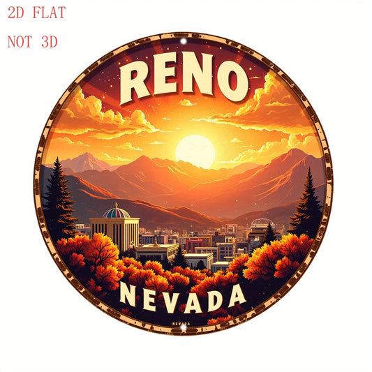 Sunset Over Reno Nevada Funny Round Aluminum Sign — product artwork