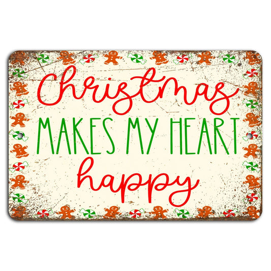 Christmas Makes My Heart Happy White Aluminum Sign — product artwork